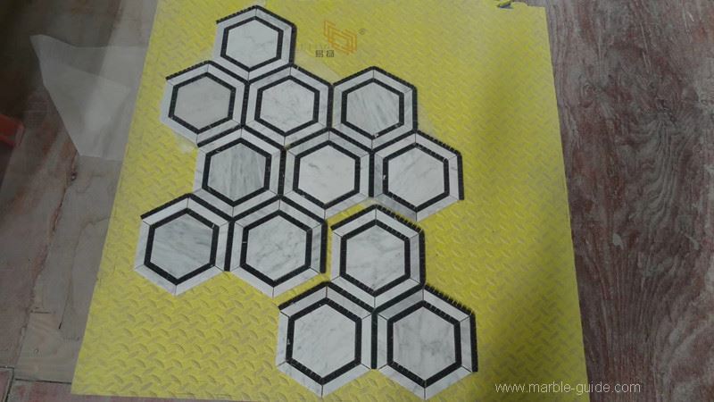 Black and white marble hexagon mosaic tile 02