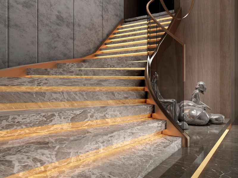 Tufted flow veins grey marble for staircase
